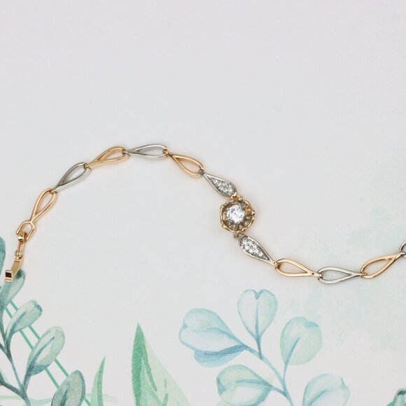 "Rose Gold and Silver Elegant Bracelet with Sparkling Center Stone, XPBL0783 - Picture 13 of 13